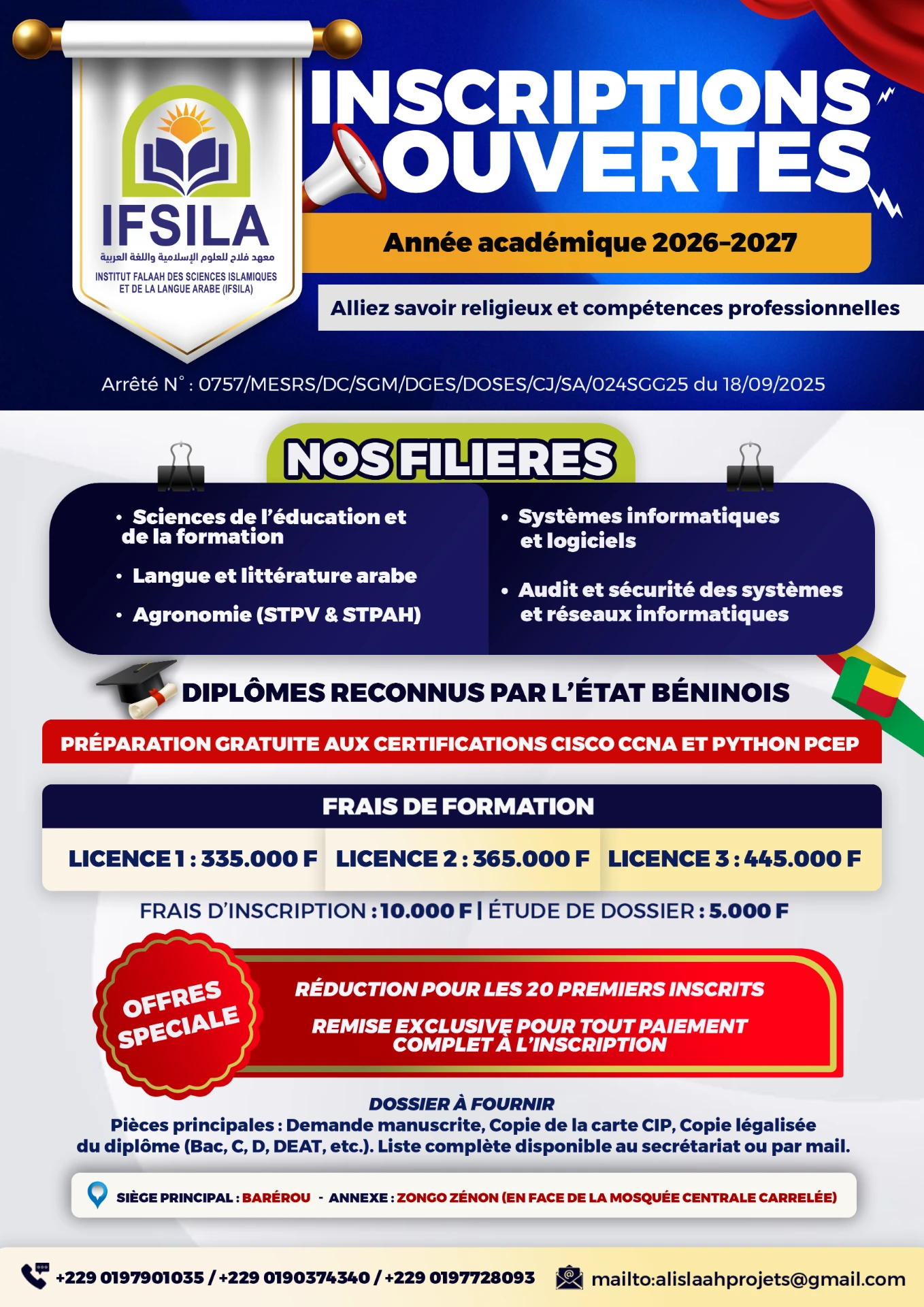 Affiche — Nos filières et frais de formation