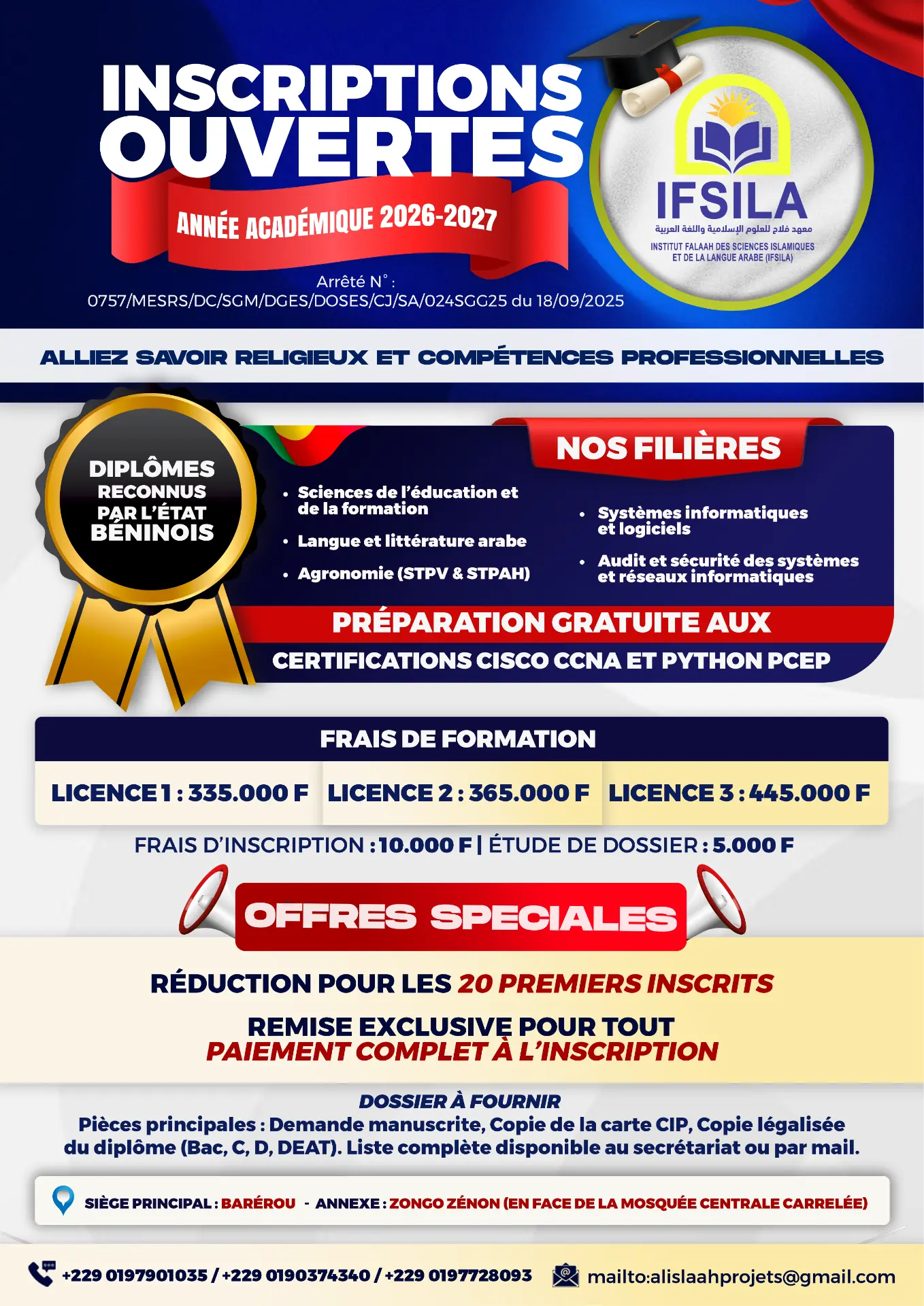 Inscriptions ouvertes 2026-2027